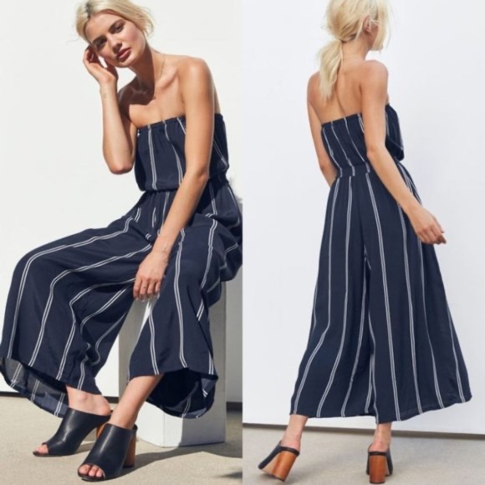 UO Silence+Noise Stripe Strapless Romper Jumpsuit